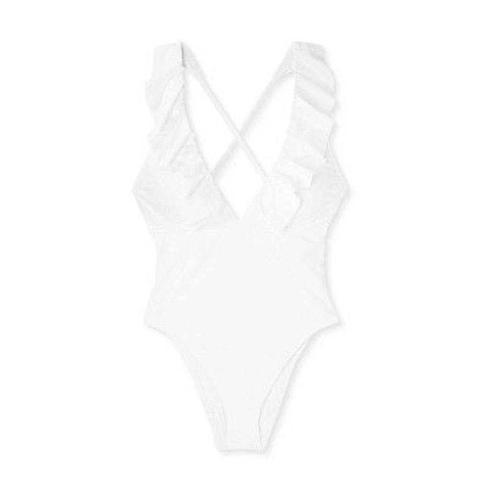Women's Plunge Flounce Neckline One Piece Swimsuit - Shade & Shore White L - Picture 4 of 5